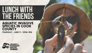 Lunch with Friends - Aquatic Invasive Species in Cook County A picture of a woman holding up a crawfish