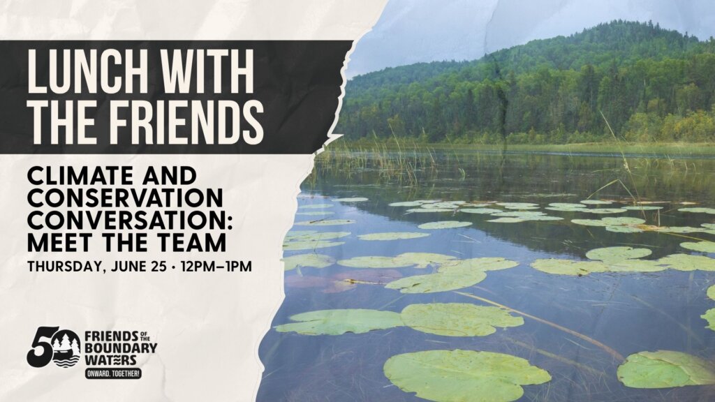 Lilypads with text: Lunch with the Friends Climate and Conservation Conversation: Meet the Team
