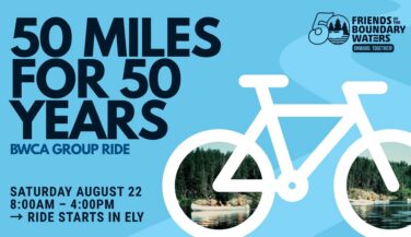 50 Miles for 50 Years BWCA Group Ride - Bicycle graphic with canoes in the wheels