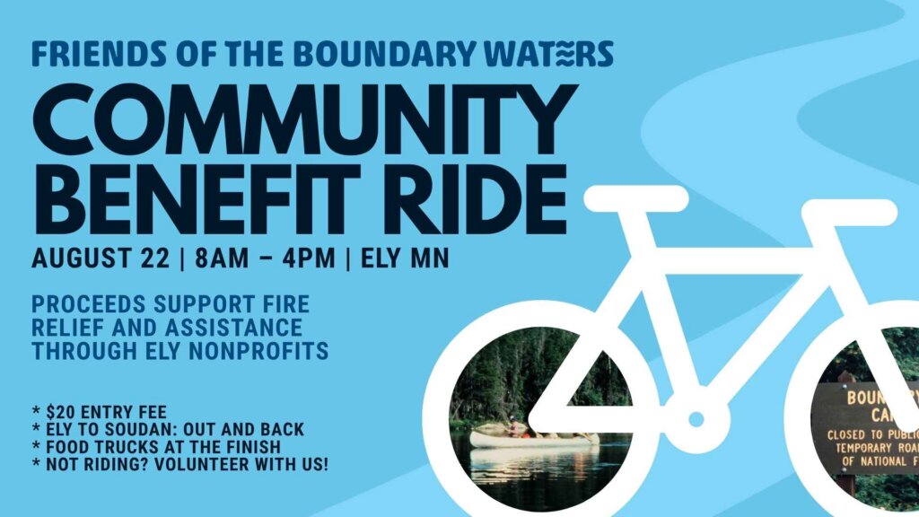 Ely Community Benefit Bike ride graphic - August 22, 8am-4pm, Ely, MN