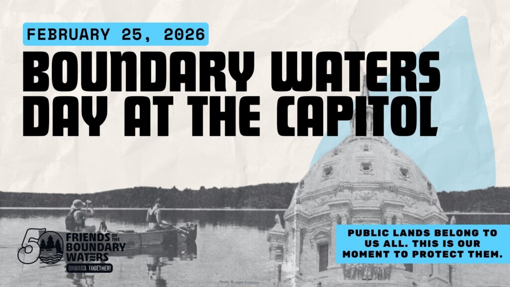 Graphic for Day at the Capitol with a photograph of the state capitol and two people canoeing.