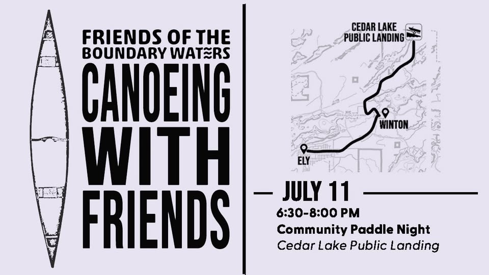 Photo: Kari Marks Canoeing with Friends graphic with picture of canoe and map