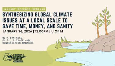event graphic for January Science Seminar: Synthesizing Global Climate Issues at a Local Scale to Save Time, Money, and Sanity