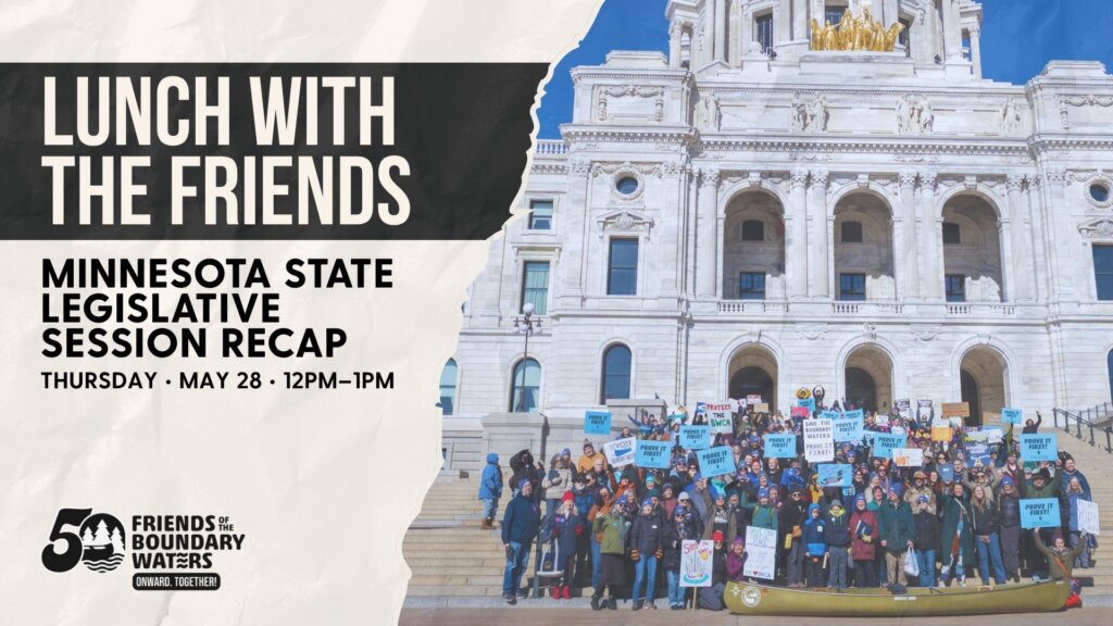 Lunch with Friends Minnesota State Legislative Session Recap
Thursday, May 28, 12-1pm
Pictured: People standing outside the Capitol with a Canoe