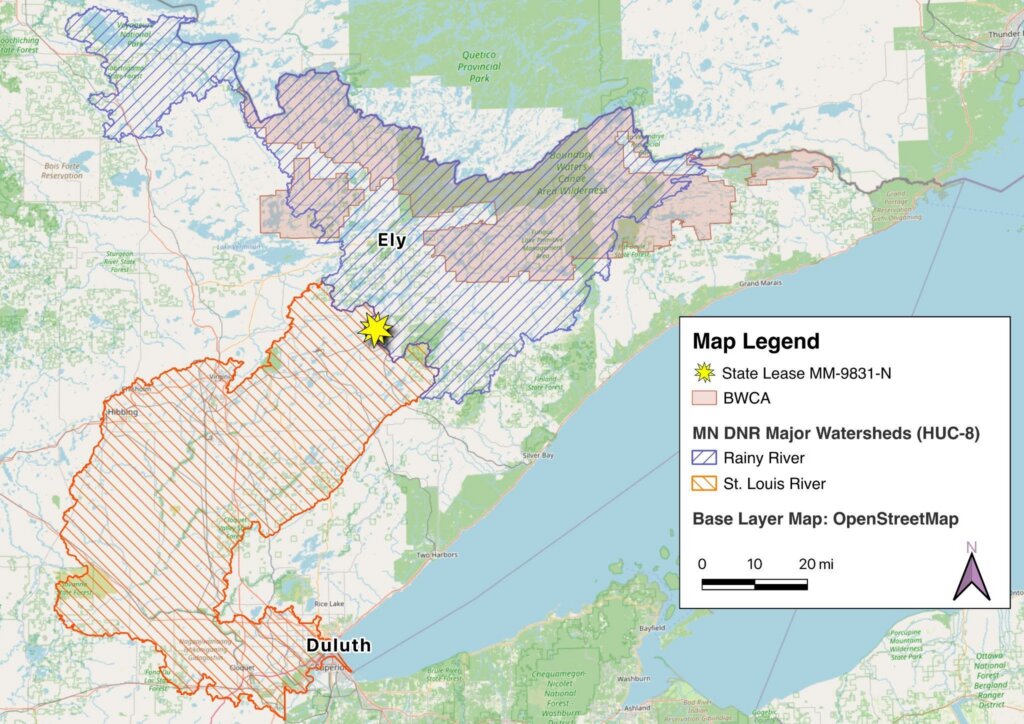 Map: NewRange-Polymet mine lease situated in Rainy River watershed