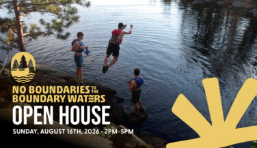 Children jumping in the water, graphic for No Boundaries to the Boundary Waters Open House