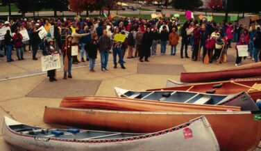 Rally with citizens protesting to save the Boundary Waters.