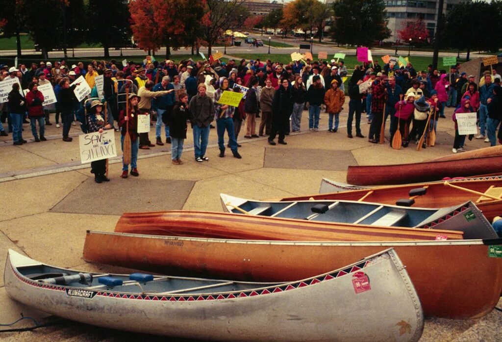 Rally with citizens protesting to save the Boundary Waters.