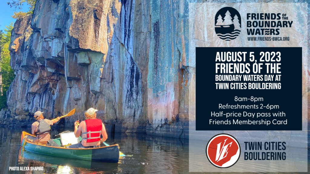 Graphic of Friends of the Boundary Waters Day at TCBouldering