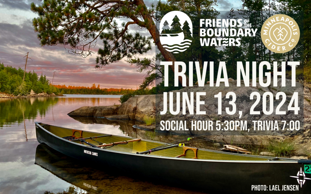 Canoe with words Trivia Night June 13 2024 at Minneapolis Cider