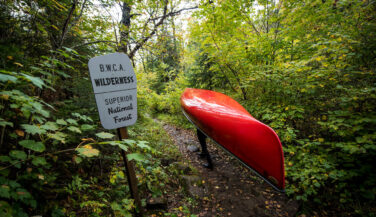 BWCA canoe Portaging into Boundary Waters Entry Point