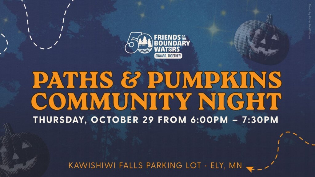 Event graphic for Paths & Pumpkins Community Night featuring a night sky background and pumpkins
