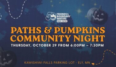 Event graphic for Paths & Pumpkins Community Night featuring a night sky background and pumpkins