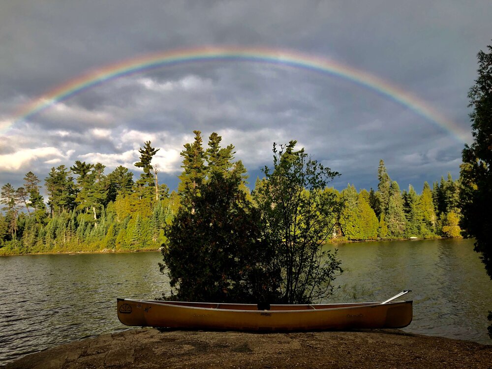 Rainbow in BWCA over a kevlar canoe
