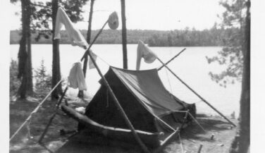 Black and White photo of canvas tent in the BWCA