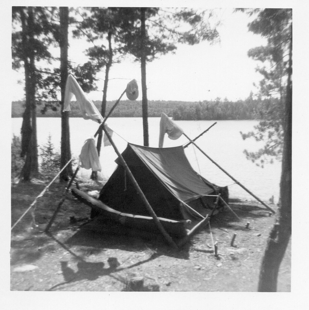 Black and White photo of canvas tent in the BWCA